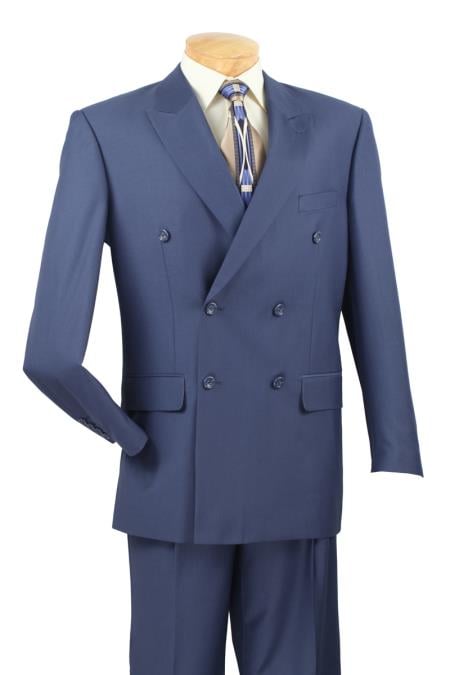 Men's Double Breasted Suits Men's 2 Piece Cobalt ~ Indigo~Teal ~Indigo ~ Bright Blue (Slate) Suit - Double Breasted