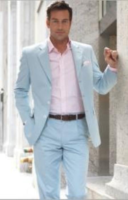 2 buttons style Light Blue ~ Sky Baby Blue (Powder Blue) Suit mensusa