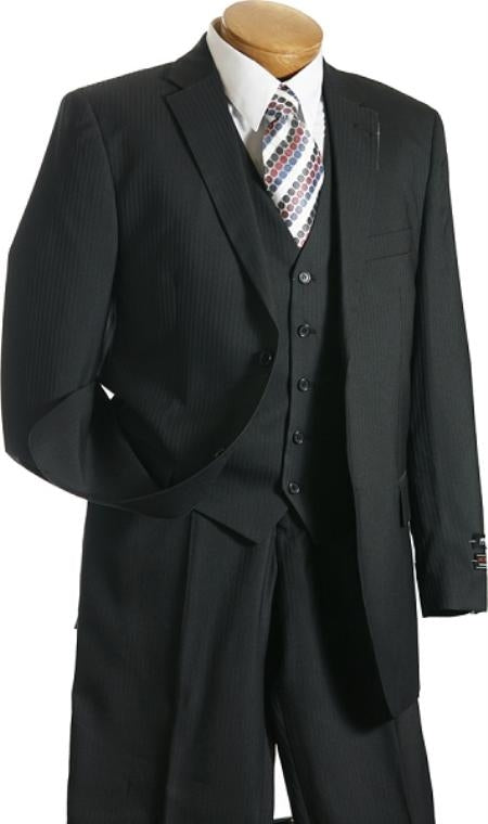 2BV 3 Pc Vested Black On Black Stripe ~ Pinstripe Designer affordable Cheap Priced Business Suits Clearance Sale online sale Shadow Pattern mensusa