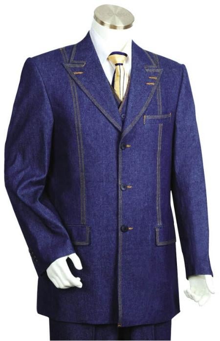 3 Button Blue Men's Suit mensusa