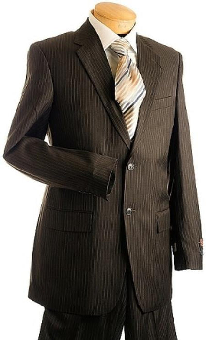 3 Button Brown Pin Stripe ~ Pinstripe Men's Suit Brown 2 Piece Suits - Two piece Business suits Suit mensusa