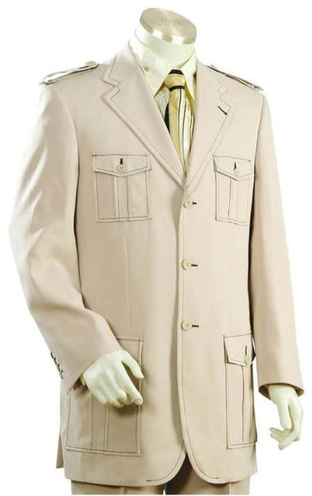 3 Button Cane Beige Men's Suit mensusa