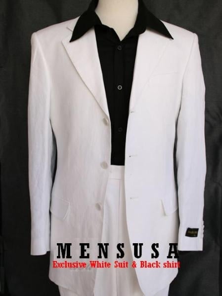 3 Buttons Pure Light Weight Snow White Suits For Men + Shirt & Tie Package Combo ~ Combination mensusa