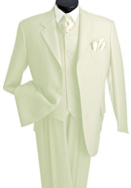 3 Piece Premium Cream ~ Ivory 2 Button Style three piece suit vested suit mensusa