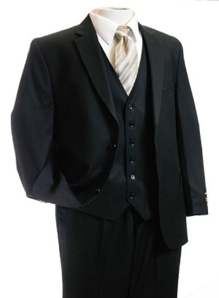 3 piece Vested 2 Button Black Tone/Tone Men Suit Black 2 Piece Suits - Two piece Business suits Suit mensusa