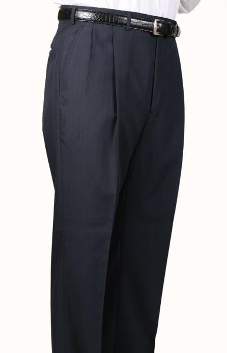 45% Worsted Wool Navy Somerset Double-Pleated Slacks / Dress Pants Trouser unhemmed unfinished bottom mensusa