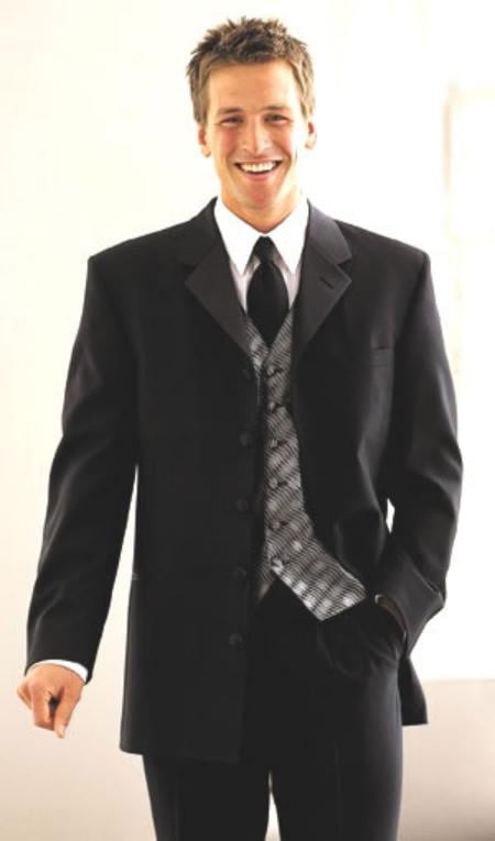 5 Buttons Long Fashion Tuxedo For Men Suit 5button , Satin , Singlebreasted - mensusa