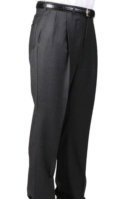 55% Dacron Polyester Charcoal Somerset Double-Pleated Slacks / Dress Pants Trouser unhemmed unfinished bottom mensusa