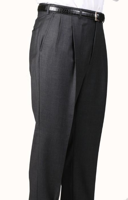 65% Polyester Charcoal Somerset Double-Pleated Slacks / Dress Pants Trouser unhemmed unfinished bottom mensusa