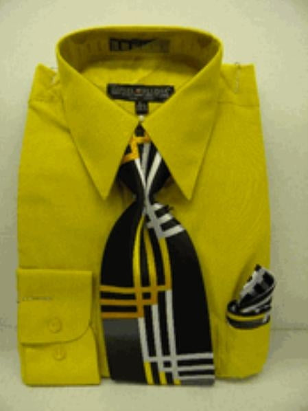 Affordable Clearance Cheap Mens Dress Shirt Sale Online Trendy - Gold~Yellow~Mustard Tie Set Men's Dress Shirt mensusa