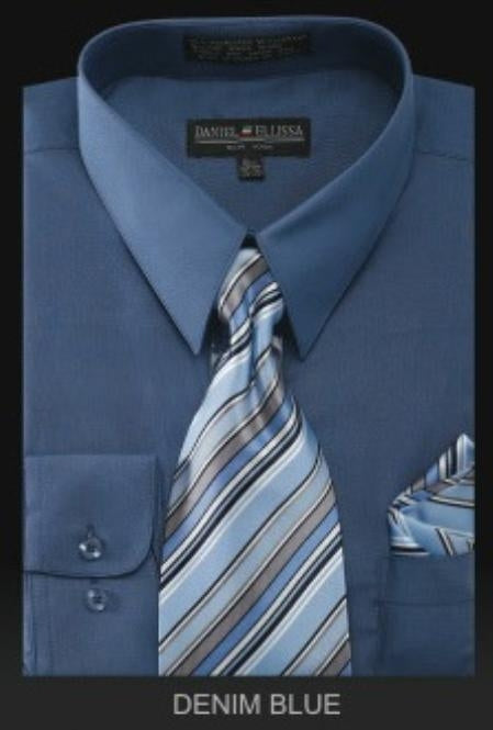 Affordable Clearance Cheap Mens Dress Shirt Sale Online Trendy - PREMIUM TIE - Denim Blue Men's Dress Shirt mensusa