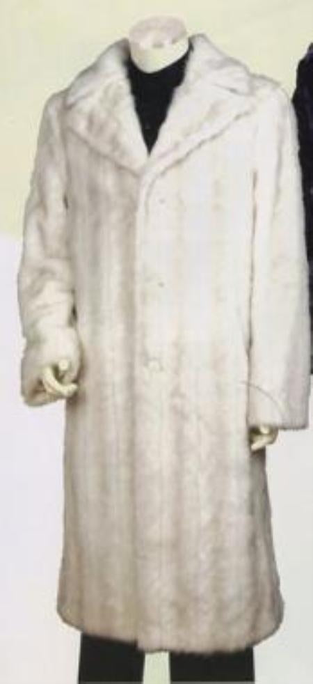 Artificial Fur Coat Off-White Long Style mensusa