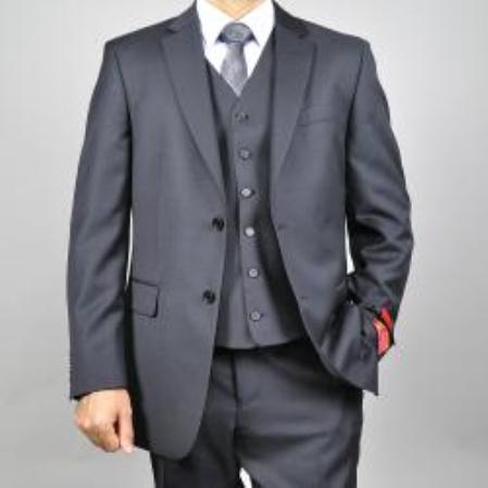 Authentic Mantoni Brand Men's Black Vested Suit - High End Suits - High Quality Suits mensusa