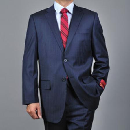 Authentic Mantoni Brand Men's Pinstripe Dark Navy Blue Suit For Men 2-button Suit - High End Suits - High Quality Suits mensusa