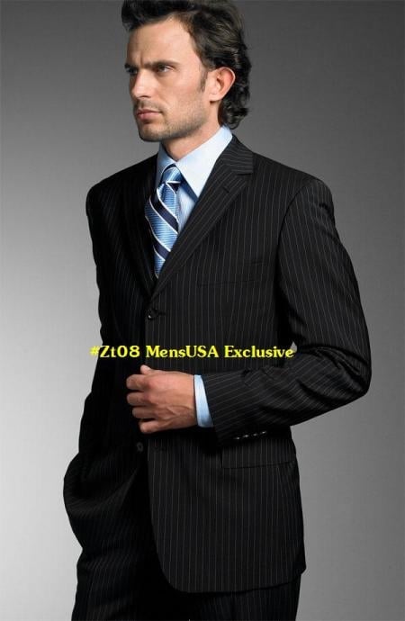 Available in 2 or 3 Buttons Style Regular Classic Cut Black Pisntripe #Zt08 Men's Dress Cheap Priced Business Suits Clearance Sale Super 140's mensusa