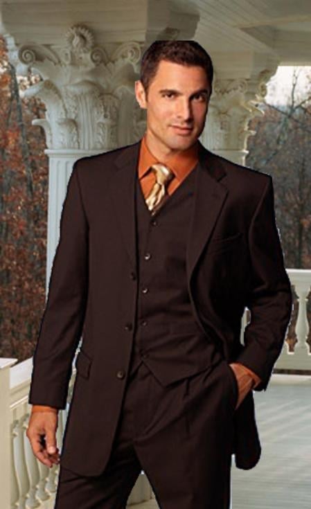 BROWN Available in 2 Buttons Notch Lapel Side Vents Modern Fit Suits three piece suit WITH A VEST mensusa