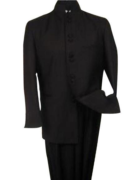 Black 8 Button Mandarin banded collar Nehru Style Suit mensusa