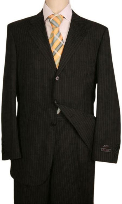 Black Almost Very Dark Gray Wiht Light Gray Pinstripe 100% Worsted Wool Available In 2 Or 3 Buttons Style Regular Classic Cut Cheap Priced Business Suits Clearance Sale - mensusa