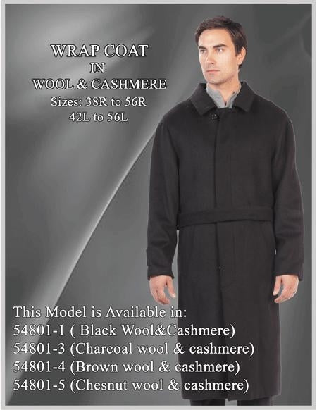 Black Belted Overcoat Full Length Fabric Long Long Men's Dress Topcoat - Winter coat mensusa