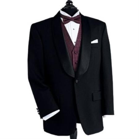 Black Dinner Jacket 100% Poly 1 Button Shawl Collar mensusa