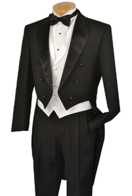 Black Full Dress TailCoat Collar 6 Buttons Pleated Pants + White Vest Tuxedo Jacket with the tail suit mensusa