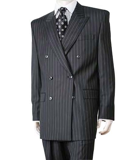 Black/PS Stripe Pinstripe Double Breasted Suits Super 140s Tetron~Rayon premier quality italian fabric - mensusa