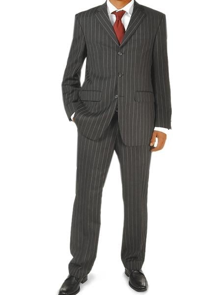 Black Pinstripe 100% Real Available in 2 or 3 Buttons Style Regular Classic Cut Men's business Cheap Priced Business Suits Clearance Sale - mensusa