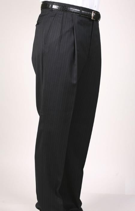 Black Pinstripe Bond Flat Front Trouser mensusa