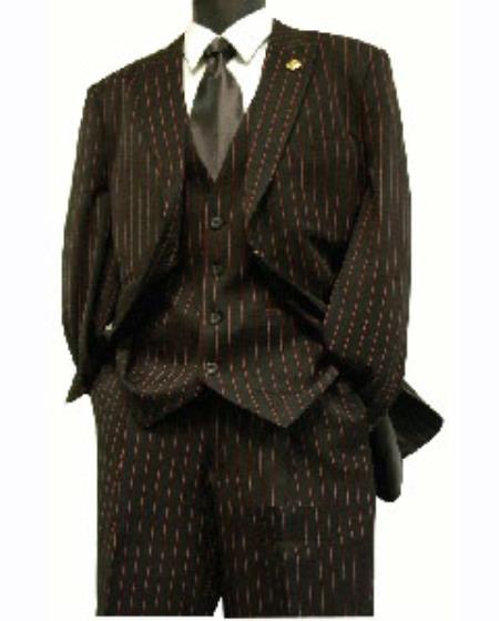 Black & Red Pinstripe Vested Suit - Three Piece Suit mensusa