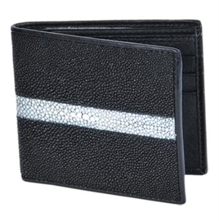 Black Genuine Stingray Rowstone Finish Card Holder Wallet