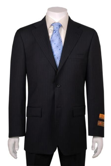 Black Stripe ~ Pinstripe 2 Button Vented Poly~Rayon Cheap Priced discounted Business ~ Wedding 2 piece Side Vented Modern Fit Suits 2 Piece Cheap Business Suits Clearance Sale For Men without pleat flat front Pants mensusa