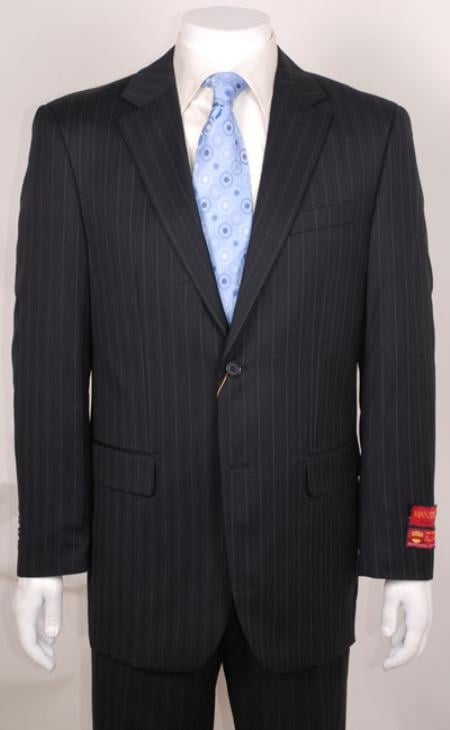 Black Stripe ~ Pinstripe Modern Fit 2 Button without pleat flat front Pants mensusa