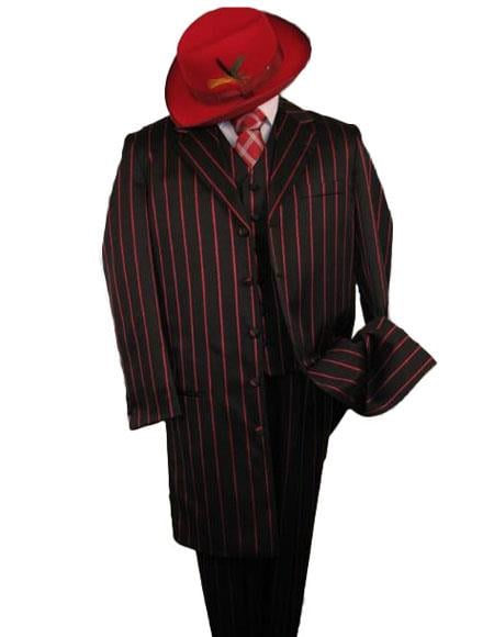 Black With Red Pinstripe Fashion Zoot Suit - Long Suit $175 mensusa