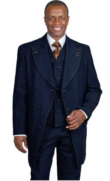 Men's Blue Denim Vested Urban Milano Suit