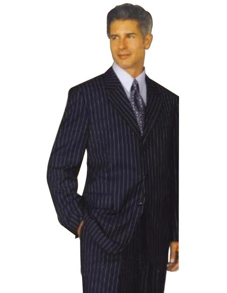 Bold Chalk Pronounce Dark Navy blue Suit For Men & White Pinstripe Three ~ Available in 2 or 3 Buttons style - mensusa