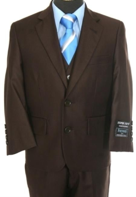 Boy's 3 piece 2 Button Suit Brown mensusa