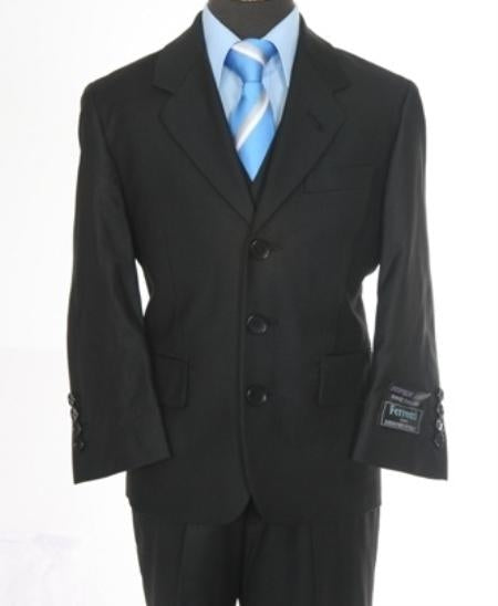 Boy's 3 piece 3 Button Suit Black mensusa