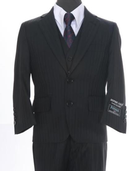 Boy's Formal 3 piece 2 Buttoned Suit Black mensusa