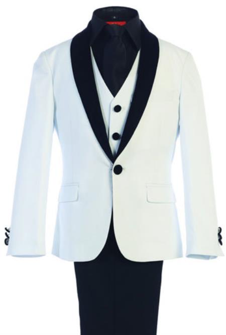 Boys White Kids Sizes Classic Fit Suede Shawl Suit