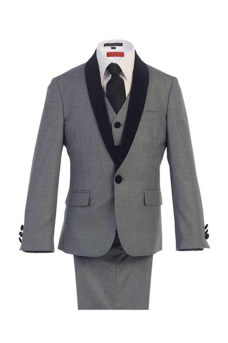 Classic Boy's Kids Sizes Fit Dress Shirt Grey 1 Button Suede Shawl Suit Perfect for toddler Suit wedding attire outfits