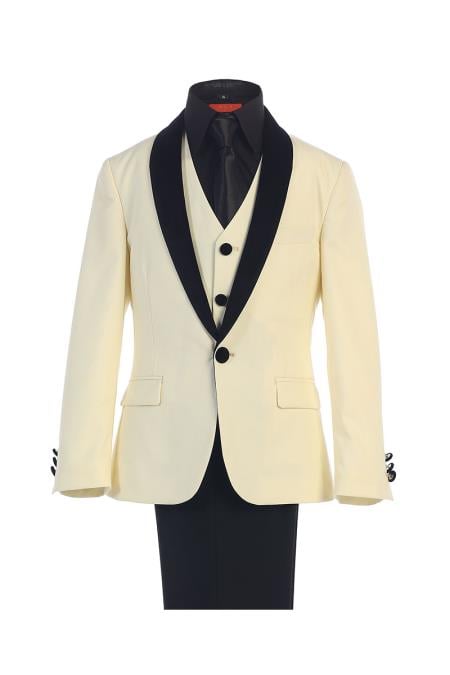 Classic Boy's Kids Sizes Fit Ivory 1 Button Suede Shawl Lapel Suit Dress Shirt Perfect for toddler Suit wedding attire outfits