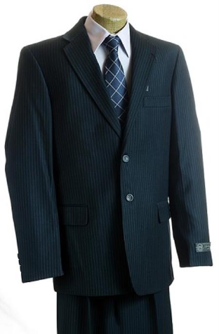 Boy's Dark Navy Pinstripe Kids Sizes 2 Button Italian Design Suit Perfect for toddler Suit wedding attire outfits Dark Blue Suit