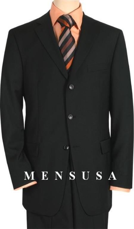 Brand Name Designer Solid Black Comes in 2 or 3 Button Suit Pleated mensusa