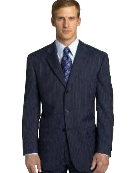 Brand New Dark Navy Pinstripe premier quality Three buttons style italian fabric Design suit made with Ultra Smoot - mensusa