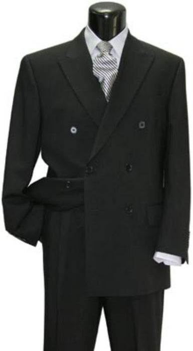 Brand New Solid Black Double Breasted Suit 100% Wool Fabric Super 150s Wide Suit Side Vent (pleated or Flat Front Pants) - mensusa