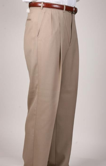 British Tan ~ Beige Parker Pleated Pants Lined Trousers unhemmed unfinished bottom mensusa