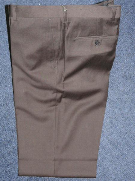 Brown 100% WOOL , SUPER 140'S Solid ~ plain FRONT PANTS mensusa