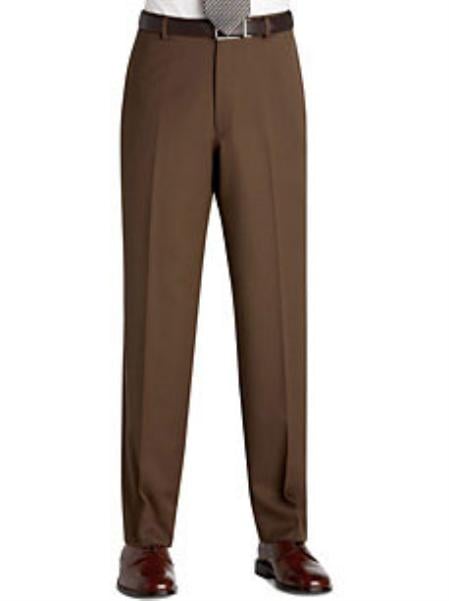 Brown Flat Front Regular Rise Slacks mensusa