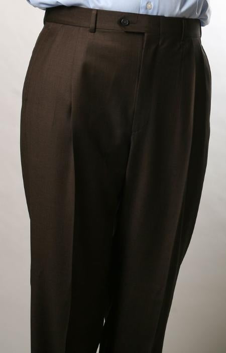 Brown, Parker, Pleated Pants Lined Trousers unhemmed unfinished bottom mensusa