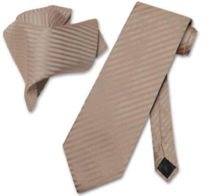 Mocha Light Brown NeckTie & Handkerchief Matching Tie - Men's Neck Ties - Mens Dress Tie - Trendy Mens Ties